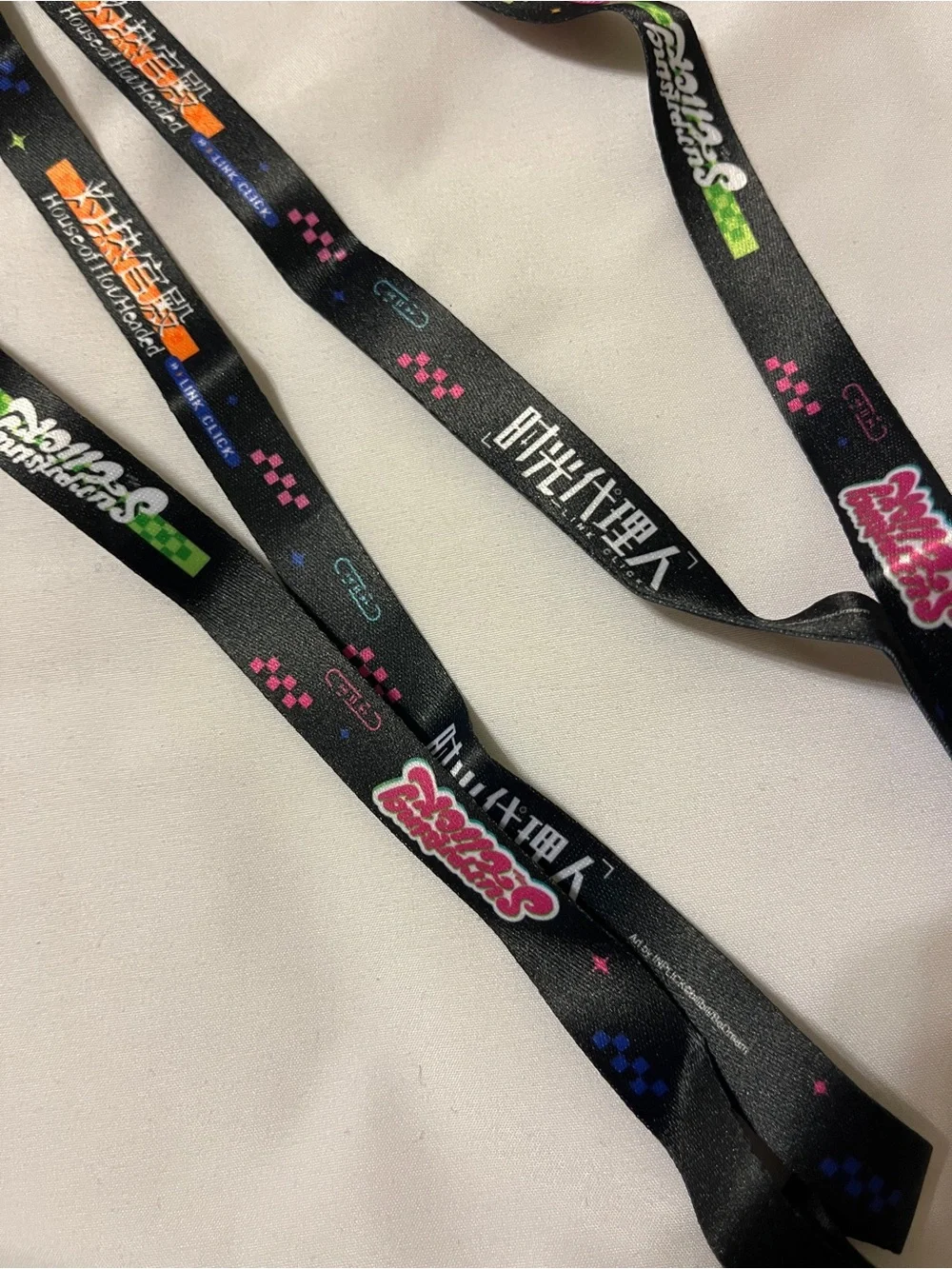 Link Click Anime Black Lanyard Strap Set White Plastic Clips 12 Inch